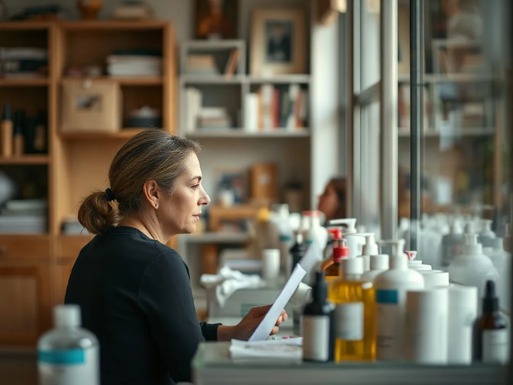 Esthéticienne appliquant un soin du visage dans un institut Nocibé, avec flacons et appareil de soin sur une tablette blanche